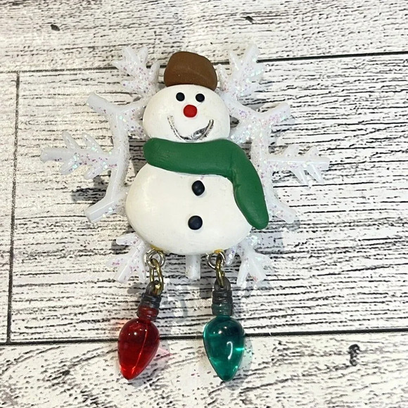 Vintage VTG Christmas Snowman Snowflake Dangling Lights Brooch Pin Estate Find - Picture 1 of 4